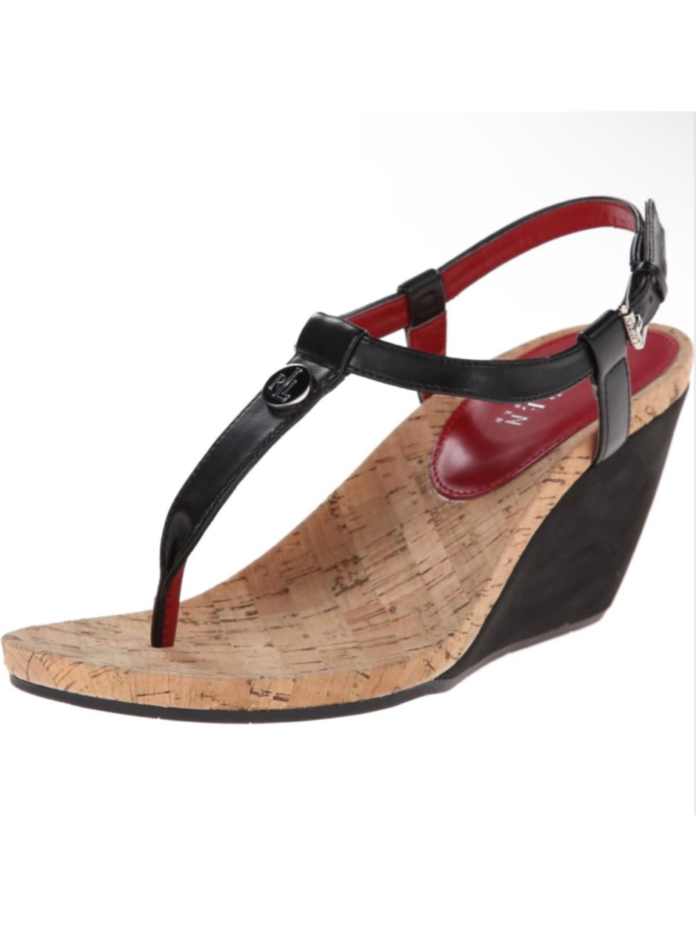 Women's Lauren Ralph Lauren Black Red Reeta Cork Wedge Sandals 8.5